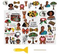WANDIC 3 Sheets Transfers Stickers for Furniture,UV DTF Rub on Transfers Decals 3D Retro Black History Month Theme DIY Decor Stickers for Paper Cup Warp Window,15x30cm