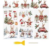 WANDIC 3 Sheets UV DTF Cup Warp Merry Christmas Rabbits Rub on Transfer Stickers, Furniture Decals for DIY Glass Window Water Bottle Crafts,15 * 30cm