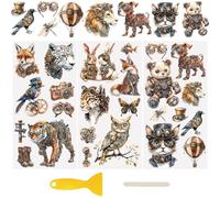 WANDIC 3 Sheets UV DTF Cup Warp Rub on Transfer Stickers, Retro Punk Animal Theme 3D Waterproof Decals for DIY Glass Water Bottle Furniture Crafts,15 * 30cm