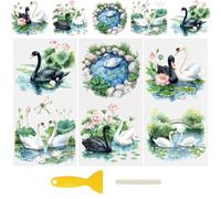 WANDIC 3 Sheets UV DTF Cup Warp Rub on Transfer Stickers, Swan Lake Theme 3D Waterproof Decals for DIY Furniture Glass Water Bottle Crafts,15 * 30cm