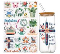 WANDIC 3 Sheets UV DTF Rub on Transfer Stickers, Bible Verses 3D Cup Warp Waterproof Decals for DIY Glass Crafts, Jesus, Encourage Copywriting, 15 * 30cm
