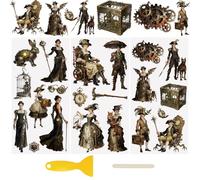 WANDIC 3 Sheets UV DTF Rub on Transfer Stickers for Craft, Steampunk Animal Theme Cup Warp Waterproof Decals Retro Decorative Transfers for junk journal Cards Furniture Glass Wood DIY Crafts,15*30cm