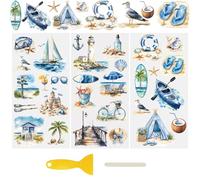 WANDIC 3 Sheets UV DTF Rub on Transfer Stickers for Craft,Summer Beach Theme Cup Warp Waterproof Decals Retro Decorative Transfers for Junk Journal Cards Furniture Glass Wood DIY Crafts,15 * 30cm