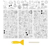 WANDIC 3 Sheets UV DTF Rub on Transfer Stickers for Craft,Summer Seaside Sketches Theme Cup Warp Waterproof Decals Retro Decorative Transfers for journal Cards Furniture Glass Wood DIY Crafts,15*30cm