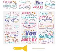 WANDIC 3 Sheets UV DTF Rub on Transfer Stickers, Mental Health Theme 3D Cup Warp Waterproof Decals for DIY Glass Water Bottle Furniture Crafts,15 * 30cm