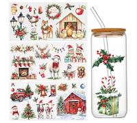 WANDIC 3 Sheets UV DTF Wraps Stickers,Christmas Farm Cup Decals Furniture Stickers Waterproof Transfers Window Decals for Glass and DIY Crafts