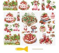 WANDIC 3 Sheets UV DTF Wraps Stickers,Strawberries Cup Decals Furniture Stickers Waterproof Transfers Window Decals for Glass and DIY Crafts