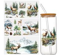 WANDIC 3 Sheets Wild Deer in The Mountains UV DTF Rub on Transfer Stickers, Cup Warp 3D Waterproof Decals for DIY Glass Water Bottle Furniture Crafts,15 * 30cm