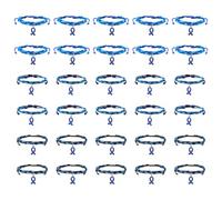 WANDIC 30 PCS Blue Ribbon Woven Bracelets, 3 Styles Colon Prostate Cancer Awareness Adjustable Braided Bracelets for Charity Public Daily Wear