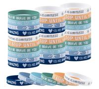 WANDIC 30 PCS Inspirational Silicone Bracelet, Motivational Quotes Wrist Bands Rubber Stretch Bracelets for Christian Thanksgiving Christmas Presents
