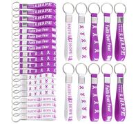 WANDIC 30 Pcs Purple Ribbon Keychains Silicone keyrings Cancer Awareness keyrings for Alzheimers Awareness, Pancreatic Cancer