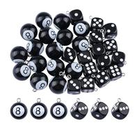 WANDIC 30 Pcs Resin Pendants Set, Black Eight + Dice Design, Acrylic Jewelry Making Accessories for Craft Projects