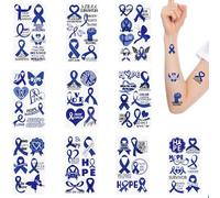 WANDIC 30 Sheets Blue Ribbon Temporary Tattoos, Colon Cancer Awareness Tattoo Sticker Prostate Cancer Awareness Stickers for Charity for Decoration
