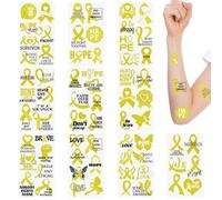 WANDIC 30 Sheets Bone Cancer Awareness Temporary Tattoos, Yellow Ribbon Awareness Tattoo Sticker Cancer Survivor Decals for Charity Event Decoration