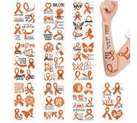 WANDIC 30 Sheets Leukemia Awareness Temporary Tattoos, Orange Ribbon Awareness Tattoo Sticker Cancer Survivor Decals for Charity Event Decoration