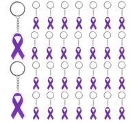 WANDIC 30Pcs Alzheimer Awareness Keychains Purple Ribbon Domestic Violence Keyrings Pancreatic Cancer Keychains for Inspirational Present and Fundraiser Supplies