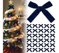 WANDIC 30PCS Navy Blue Bows for Christmas Tree,Christmas Bows Decorations Velvet Bow Small Ornaments for Wreaths Weddings Interior Wrapping Decor