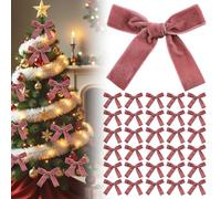 WANDIC 30PCS Pink Bows for Christmas Tree,Christmas Bows Decorations Velvet Bow Small Ornaments for Presents Wrapping Wreaths Weddings Interior Decor