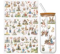 WANDIC 3Sheets Easter Rub On Transfer Stickers, 15 * 30cm Easter Eggs Watercolor Oil Painting Style Waterproof Decals Furniture Craft Journals for DIY Scrapbook