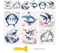 WANDIC 3Sheets Rub On Transfers for Crafts, Valentine's Day Whale Themed UV DTF Cup Wrap Waterproof Cold Transfers Stickers for Tumblers Mirrors