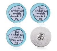 WANDIC 4 PCS Invisible Illness Awareness Brooches, Blue Round Badges with Inspirational Text Patterns Metal Advocacy Pins for Events Daily Wear Support