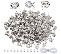 WANDIC 400Pcs Jesus Fish Beads, Religious Charm Beads Alloy Christian Fish Shape Loose for DIY Bracelet Necklace Jewelry Making Supplies, 8mm