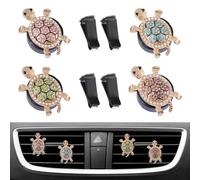 WANDIC 4Pcs Sea Turtles Car Gifts, Artificial Crystal Turtle Car Decor Air Freshener Vent Clips with Lemon Flavored Fragrant Tablets Refillable Outlet Diffuser