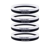 WANDIC 4Sets Black&White Inspirational Bible Verse Rubber Bracelets Religious Motivational Wristbands GOD IS FIRST Bracelets for Men Women Teens