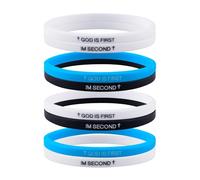 WANDIC 4Sets Blue&White&Black Inspirational Bible Verse Rubber Bracelets Religious Motivational Wristbands GOD IS FIRST Bracelets for Men Women Teens