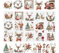 WANDIC 5 Sheets Christmas Moose Rub on Transfer Stickers,Christmas Trees Window Decals Milu Deer Scrapbook Stickers Santa Claus Cup Decals Decoupage Paper for Furniture,10 * 30cm