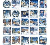 WANDIC 5 Sheets Christmas Night Scene Rub on Transfer Stickers,Christmas Trees Window Decals Wreaths Scrapbook Stickers Fairytale Towns Cup Decals Decoupage Paper for Furniture,10 * 30cm
