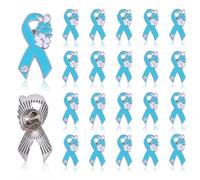 WANDIC 50 PCS Blue Ribbon Pin, Brooches for Colon Prostate Cancer Awareness with Floral Badges for Charity Events Daily Wear
