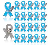 WANDIC 50 PCS Blue Ribbon Pins, Blue Brooches for Colon Prostate Cancer Awareness with Leaf Pattern for Charity Events Daily Wear