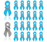 WANDIC 50 PCS Blue Ribbon Pins, Blue Brooches for Colon Prostate Cancer Awareness with Mini Butterfly Pattern for Charity Events Daily Wear