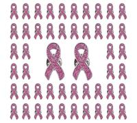 WANDIC 50 PCS Pink Ribbon Brooches, Breast Cancer Awareness Lapel Pins, with Shimmering Powder, Enamel Jewelry Hope Love Badges for Women Survivor Support Statement