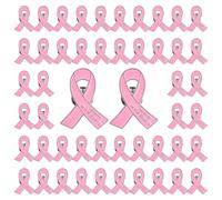 WANDIC 50 Pcs Pink Ribbon Metal Pins, Memorial Ribbon Alloy Brooches in Forever in Our Hearts for Funeral Mourning Event Bereavement Remembrance