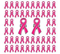 WANDIC 50 Pcs Pink Ribbon Pins, 2.5 * 1.8cm Alloy Pink Breast Cancer Awareness Brooch Enamel Jewelry Badges for Breast Health Activities Decoration