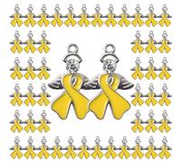 WANDIC 50 Pcs Yellow Ribbon Pendants with diamond, Alloy Bone Cancer Awareness Charms with Wings Ribbon Charms Accessories for Jewelry Making