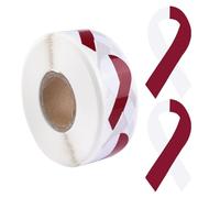 WANDIC 500 PCS Ribbon Sticker Roll Burgundy White Ribbon Decal Head and Neck Cancer Awareness Oral Cavity Awareness Care Stickers,for Social Charitable Activities,1.9 * 3.8cm