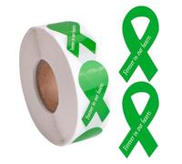 WANDIC 500Pcs/Roll Green Ribbon Mental Health Stickers Mental Health Awareness Adhesive Labels Liver Cancer Stickers Forever in our hearts Souvenir Adhesive Labels for Charity Event(1.9 * 3.8cm)