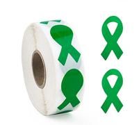WANDIC 500Pcs/Roll Green Ribbon Mental Health Stickers Mental Health Awareness Adhesive Labels Liver Cancer Stickers Souvenir Adhesive Labels for Charity Event(1.9 * 3.8cm)
