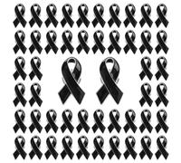 WANDIC 50pcs Black Ribbon Pins, Mourning Brooches Classic Metal Melanoma Awareness Badges Hope Faith Pins for Public Event Advocacy