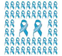 WANDIC 50Pcs Blue Ribbon Feather Brooches, Prostate Cancer Awareness Lapel Pins Colon Cancer Enamel Hope Badges for Social Charity Activities