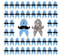 WANDIC 50PCS Blue Ribbon Pins, Black Beard Colon Prostate Cancer Brooch