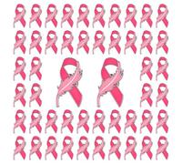 WANDIC 50Pcs Octobre Rose Feather-Shaped Pink Ribbon Breast Cancer Pins Alloy Breast Cancer Awareness Brooches Pink Ribbon Badges Souvenir Pin Badges for Charity Event