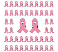 WANDIC 50Pcs Octobre Rose Pink Ribbon Breast Cancer Pins Alloy Breast Cancer Awareness Brooches Pink Ribbon Badges Souvenir Pin Badges for Charity Event(2.5 * 2cm)