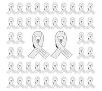 WANDIC 50pcs White Ribbon Pins Lung Cancer Awareness Badges Pulmonary Carcinoma Brooch Memorial Ribbon Badges in Forever in Our Hearts for Funeral Mourning Event Bereavement Remembrance