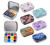 WANDIC 6 PCS Mini Watercolour Box,Water Coloring Set 12-Well Empty Watercolor Palette Small Paint Storage Vintage Flower Pattern for Parties Art Lessons