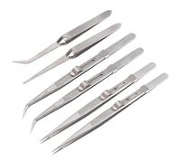 WANDIC 6 Pcs Stainless Steel Tweezers, Bent Cross Locking Tweezers Non-Slip Grip Tweezers for Electronics Laboratory Jewelry Craft