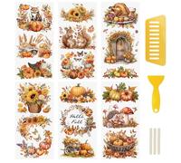 WANDIC 6 Sheets Autumn Theme Rub On Transfer Sticker, Hello Fall Harvest Stickers Transfer Decals for DIY Photo Albums Furniture, 5.9 * 11.8in